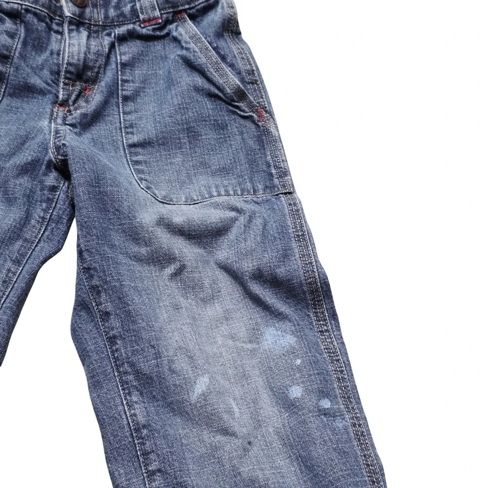 Y2K 2003 Gymboree Kids Denim Jeans Size 4 Blue Button Fly Distressed Cargo Style